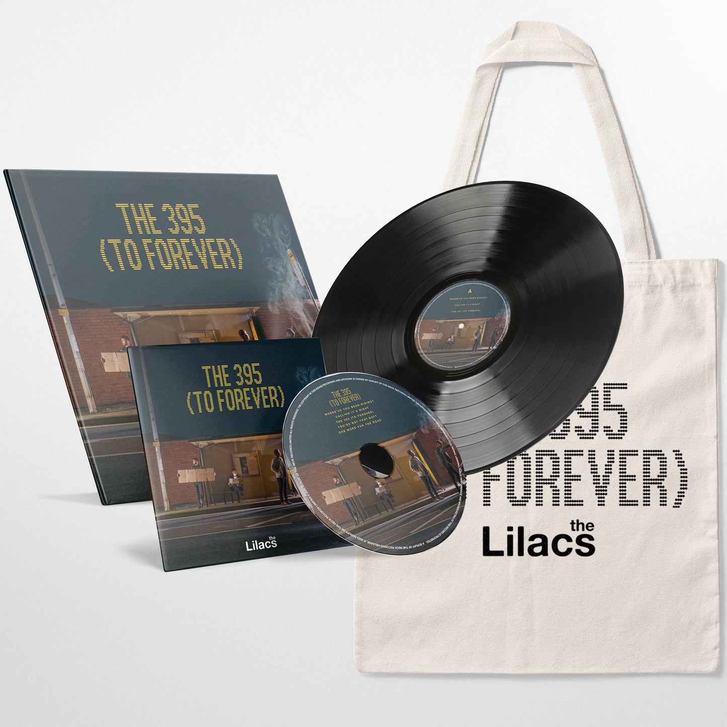 The Lilacs - 'The 395 To Forever' EP - Bundle - 'Night Bus' Black 12" Disc + CD + Tote Bag