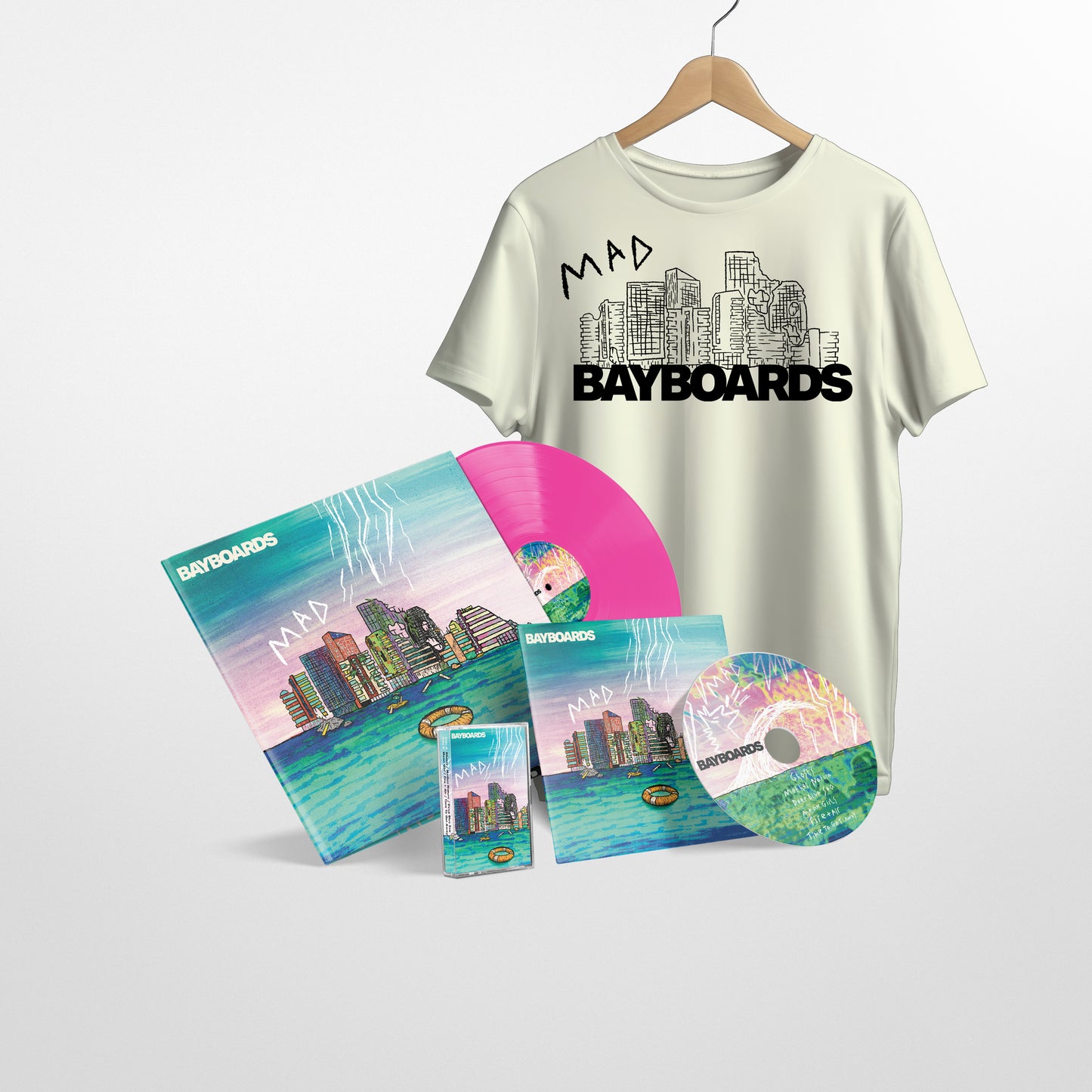 Bayboards - 'Modern Age Disaster' EP - Bundle - Pink 12” Vinyl Disc + CD + Cassette + T-Shirt