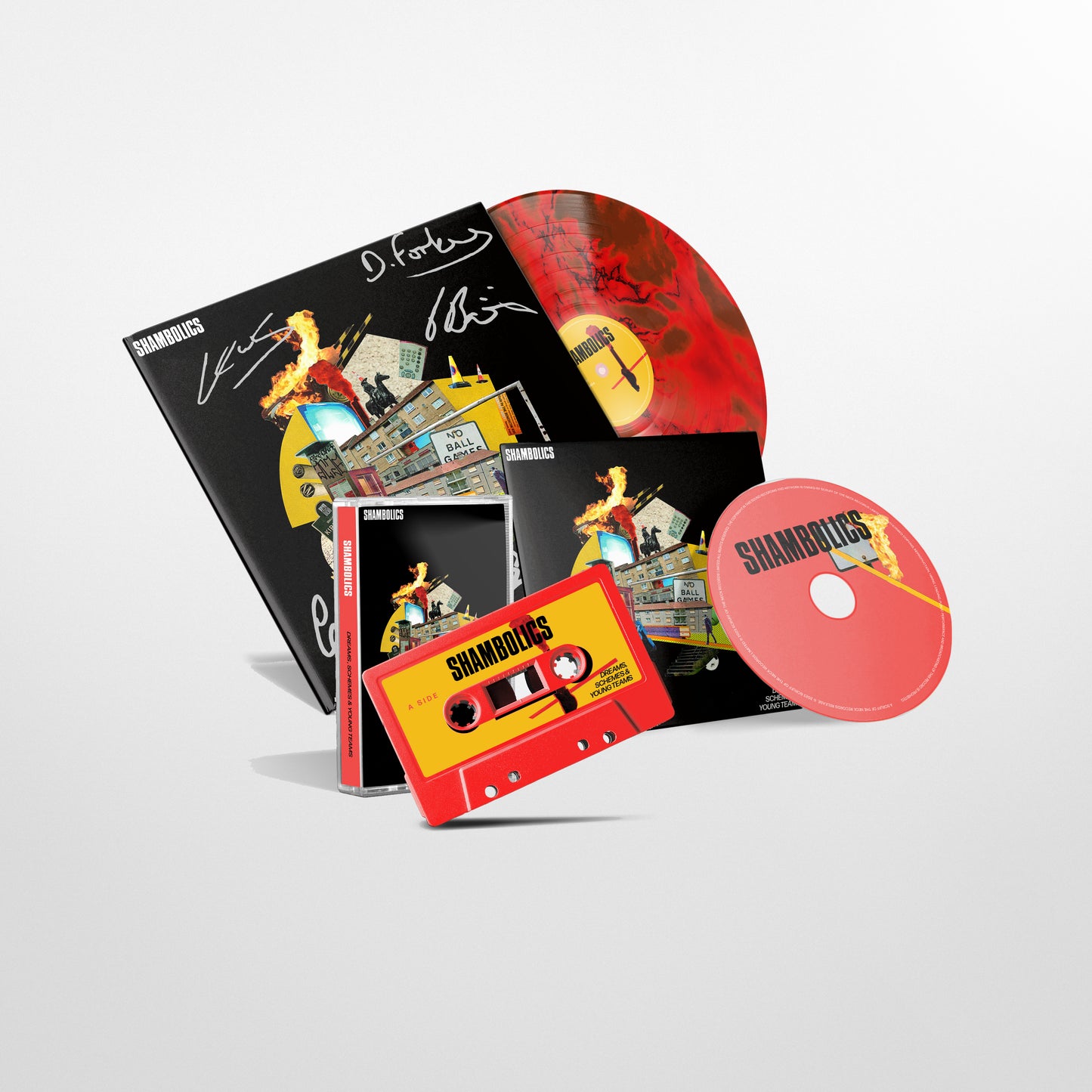 Shambolics - 'Dreams, Schemes & Young Teams' LP - Bundle - Ned Red 12" Marble Disc + CD + Cassette