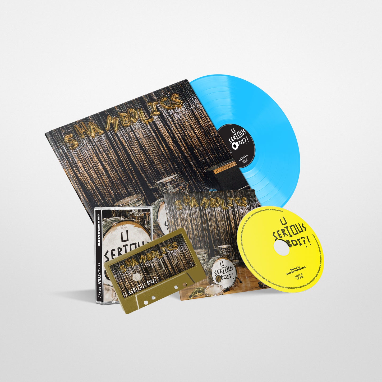 Shambolics - 'U SERIOUS BOI?!' EP - Bundle - Electric Blue 12" Vinyl Disc + CD + Gold Cassette Tape