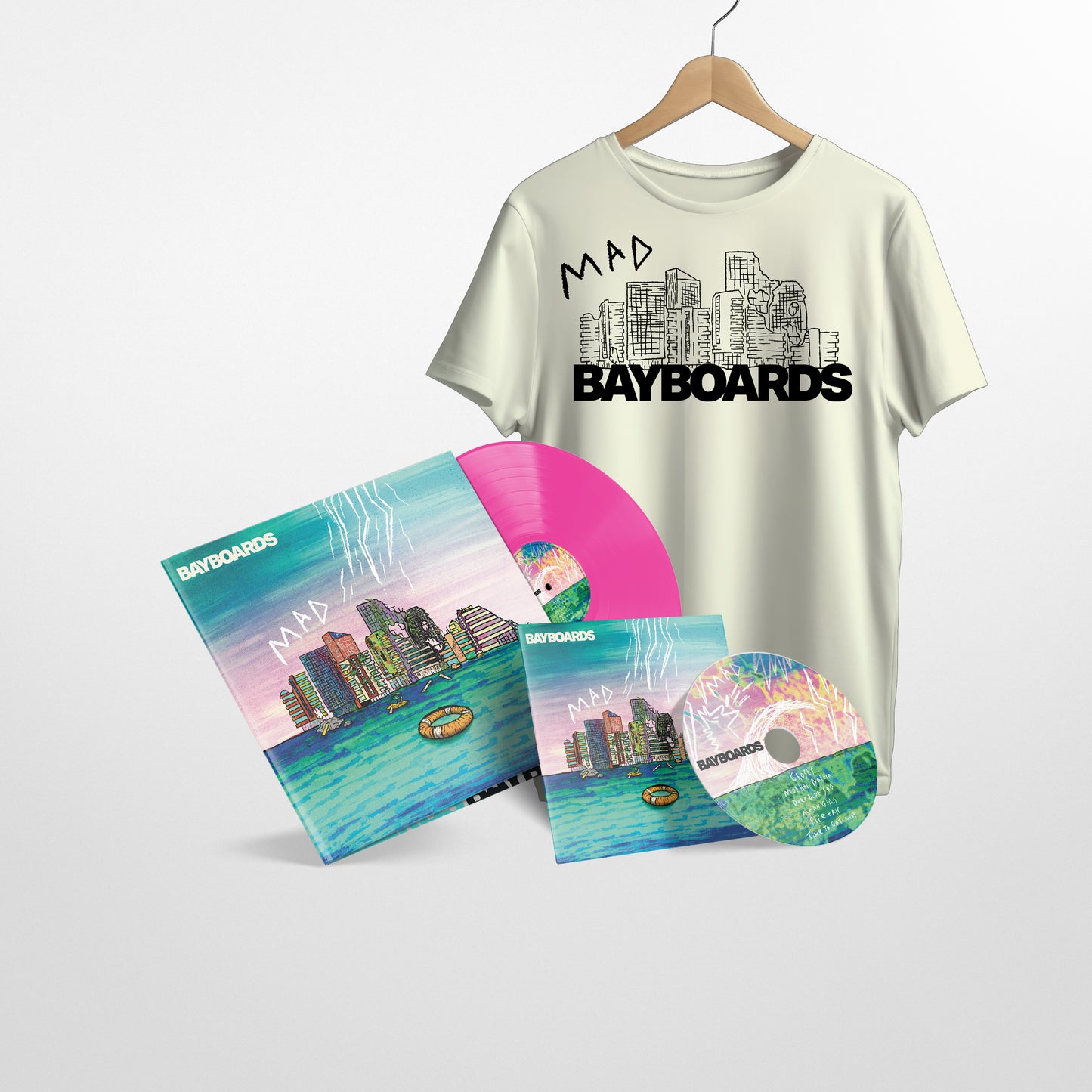 Bayboards - 'Modern Age Disaster' EP - Bundle - Pink 12" Vinyl Disc + CD + T-Shirt