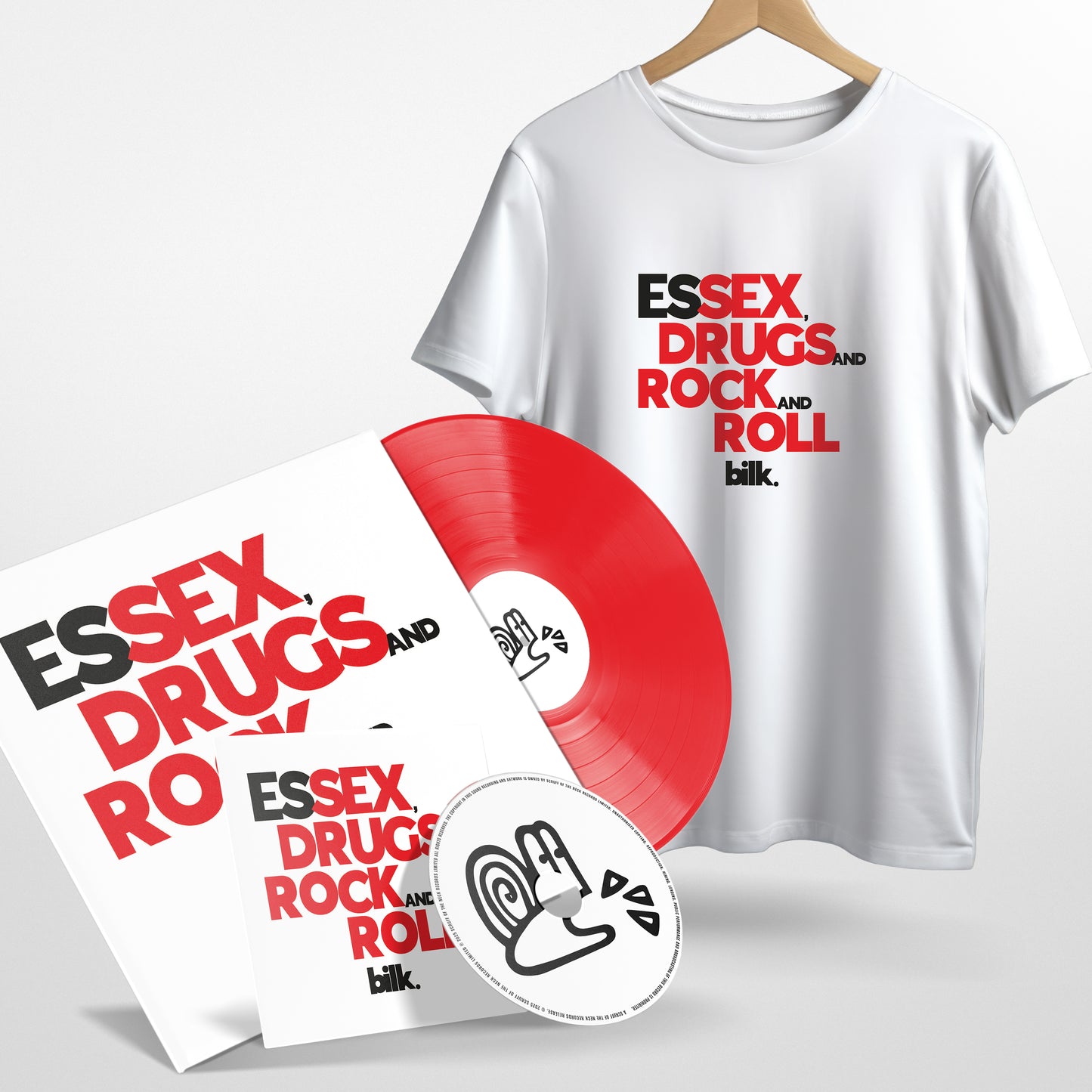 Bilk - 'Essex, Drugs and Rock and Roll' LP - Bundle - Red 12'' Disc D2C Exclusive + CD + Tee Shirt + Digital Album Download