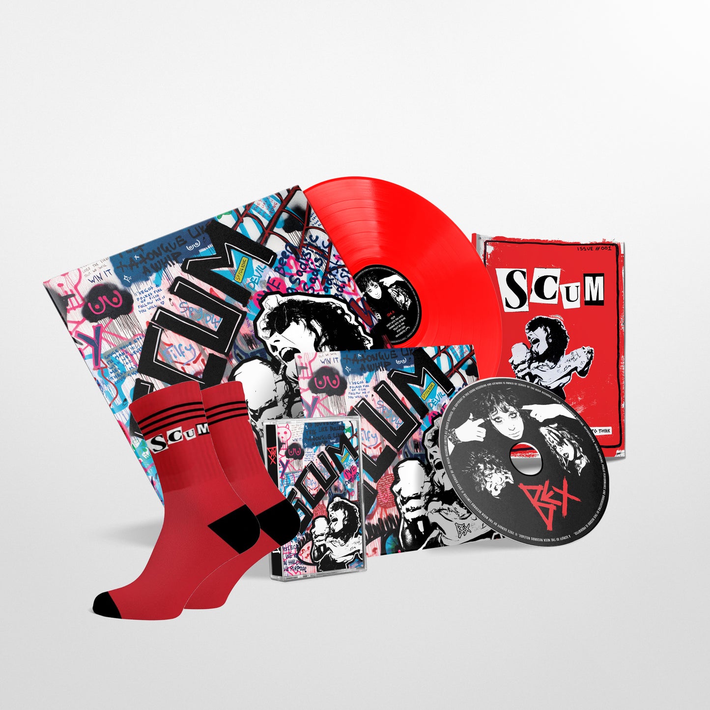 BEX - 'SCUM' EP Deluxe Edition - Bundle - Red 12" Vinyl Disc + CD + Cassette + Socks + Zine
