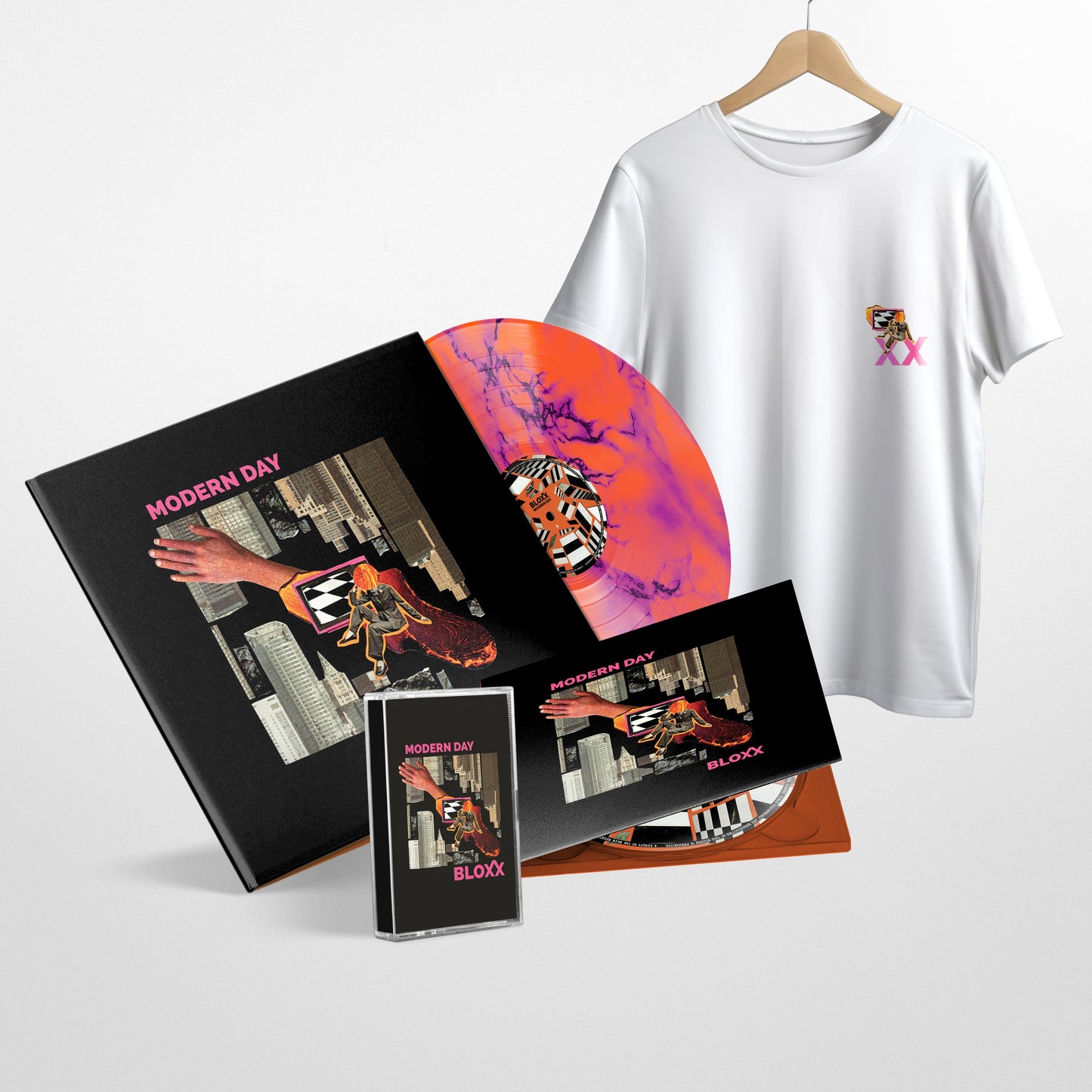 BLOXX - 'Modern Day' EP - Bundle - Pink & Orange Marble 12" Vinyl Disc + CD + Cassette + T-Shirt